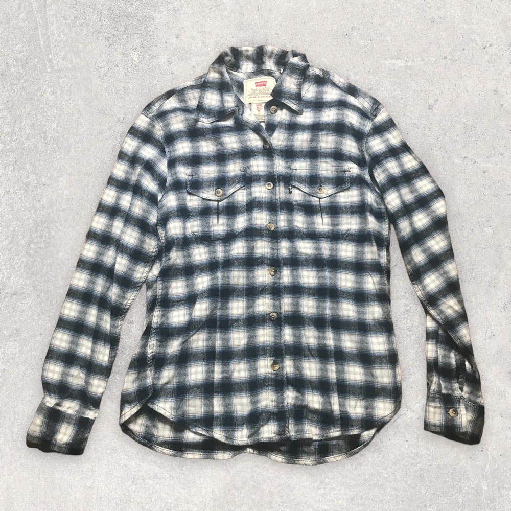 LEVI'S Women's Flannel Button Down Shirt S/M Plaid Pockets Vintage Western
